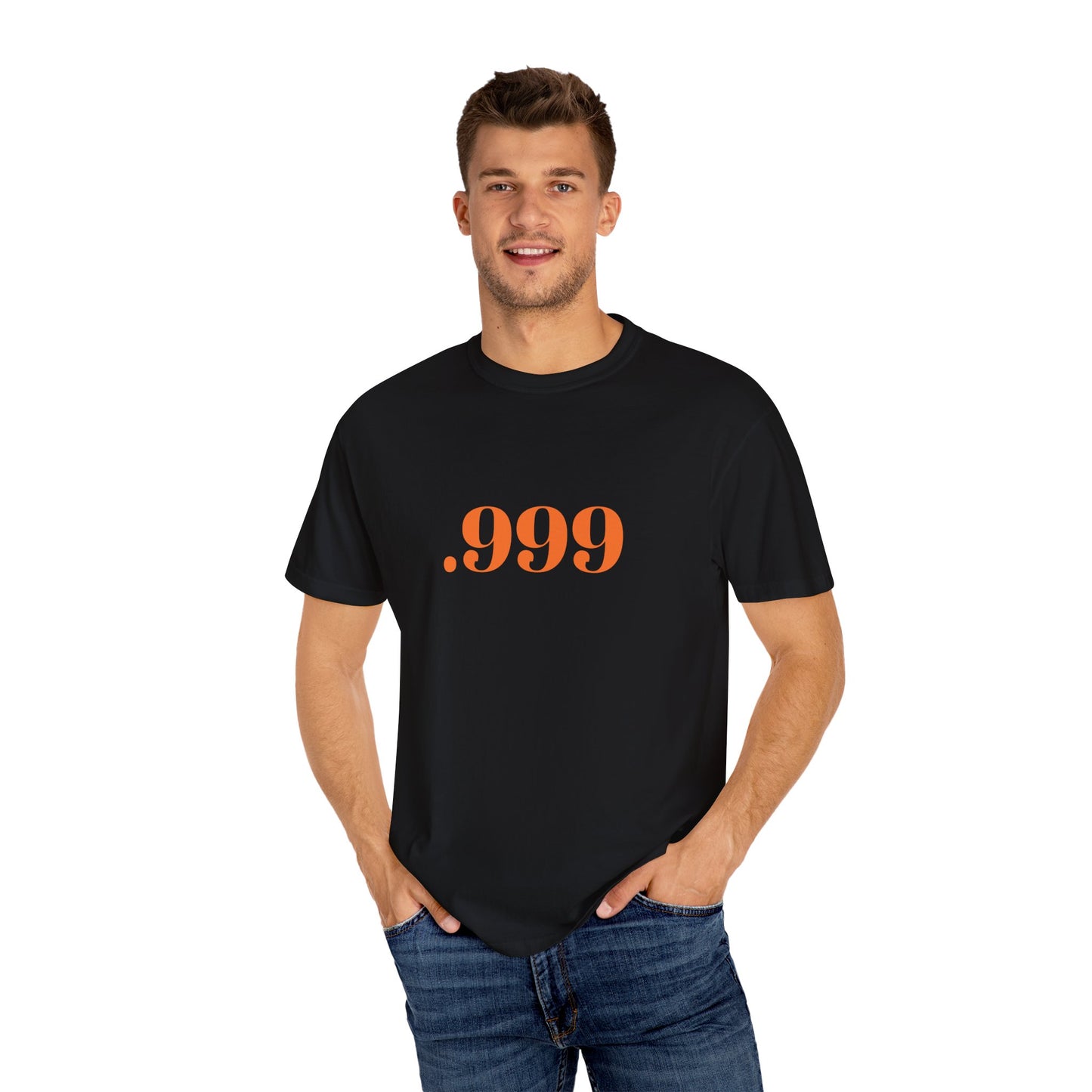 Garment-Dyed T-Shirt With '.999' Print, Casual Wear, Unisex Gift, Summer Style, Minimalist Fashion, Everyday Essentials