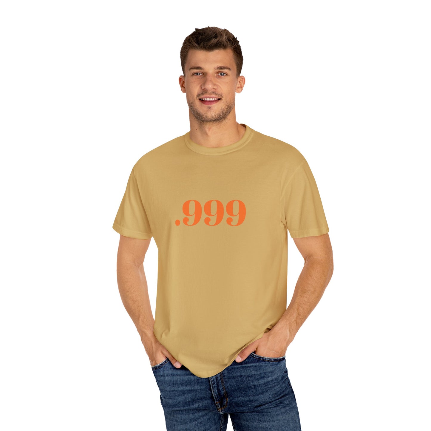 Garment-Dyed T-Shirt With '.999' Print, Casual Wear, Unisex Gift, Summer Style, Minimalist Fashion, Everyday Essentials