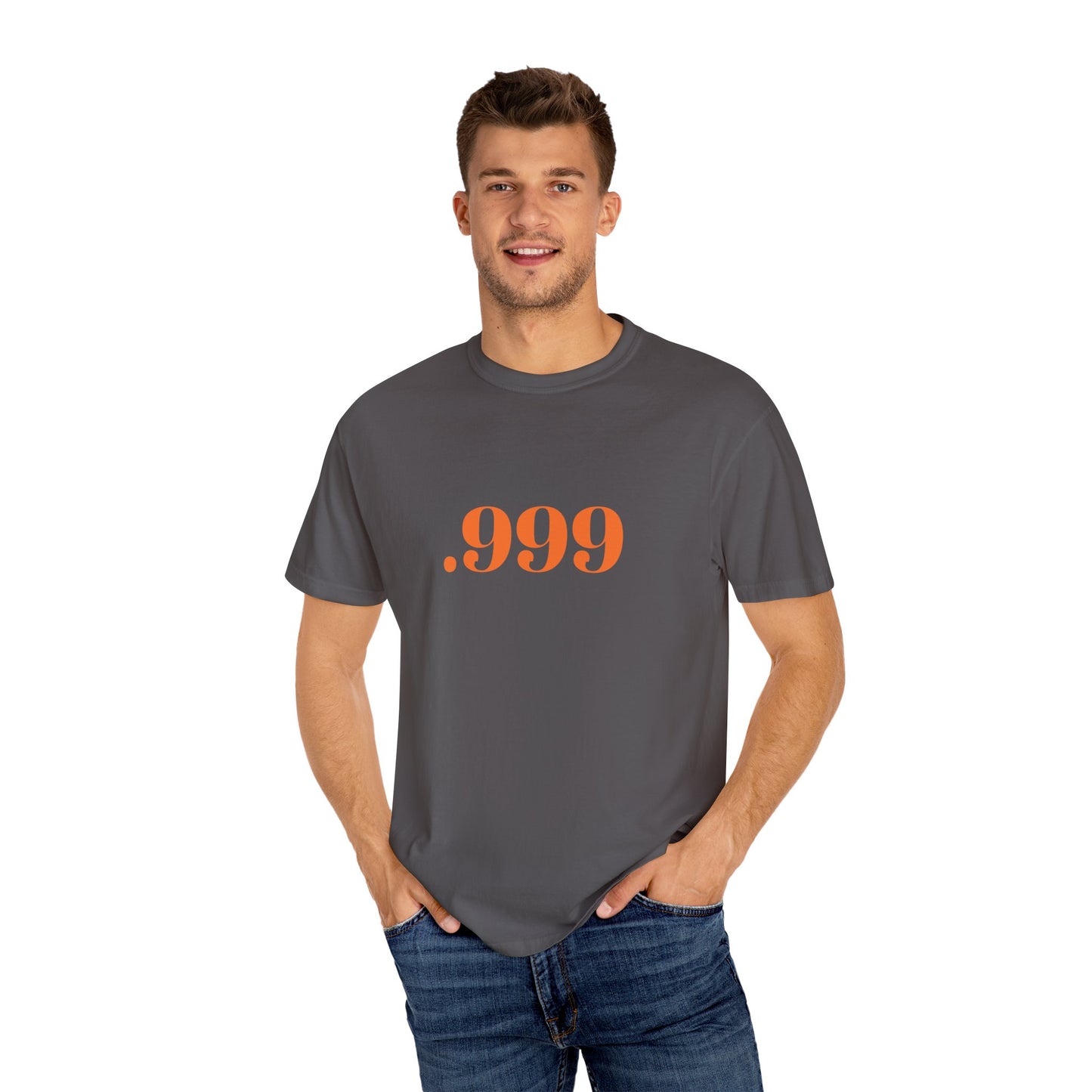 Garment-Dyed T-Shirt With '.999' Print, Casual Wear, Unisex Gift, Summer Style, Minimalist Fashion, Everyday Essentials