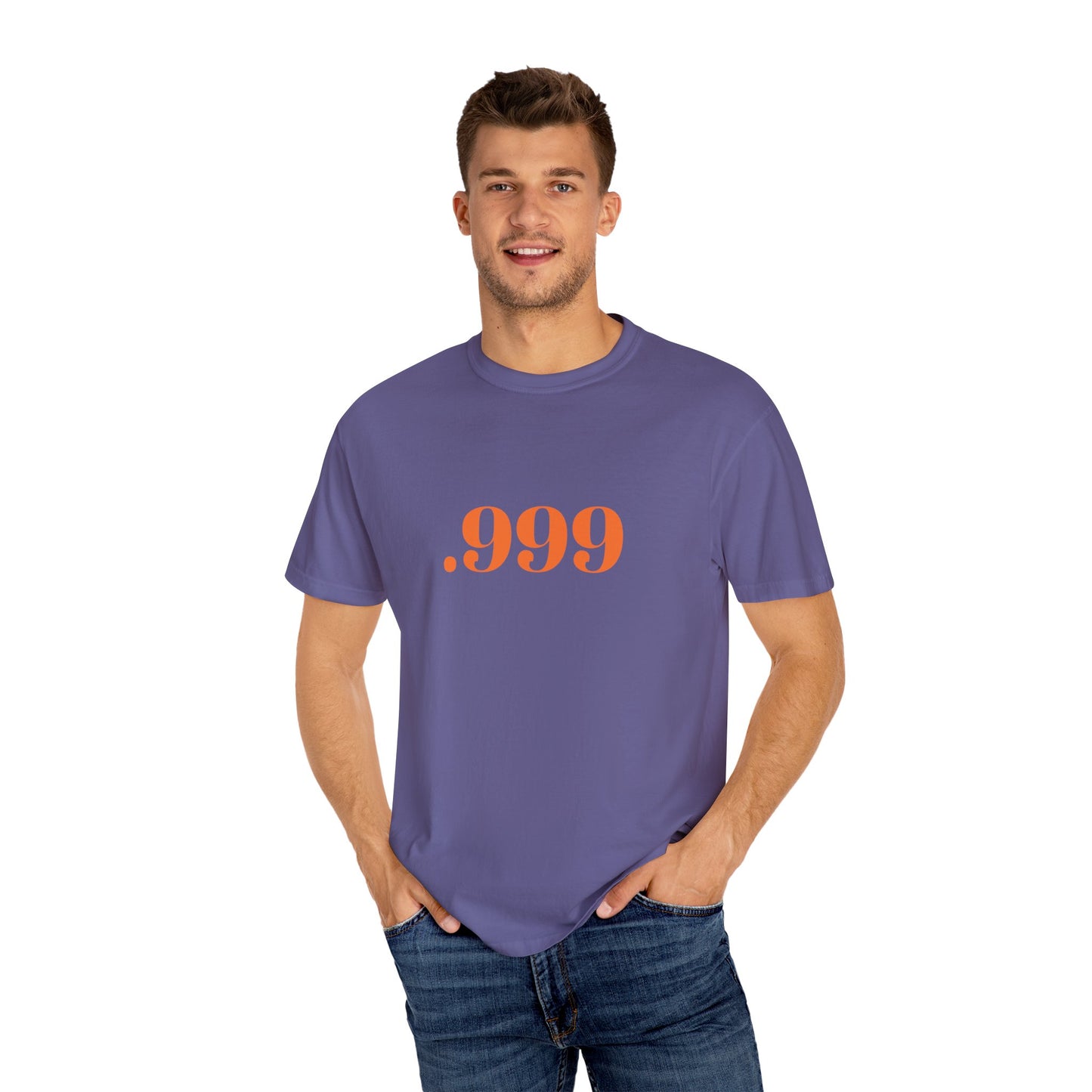 Garment-Dyed T-Shirt With '.999' Print, Casual Wear, Unisex Gift, Summer Style, Minimalist Fashion, Everyday Essentials