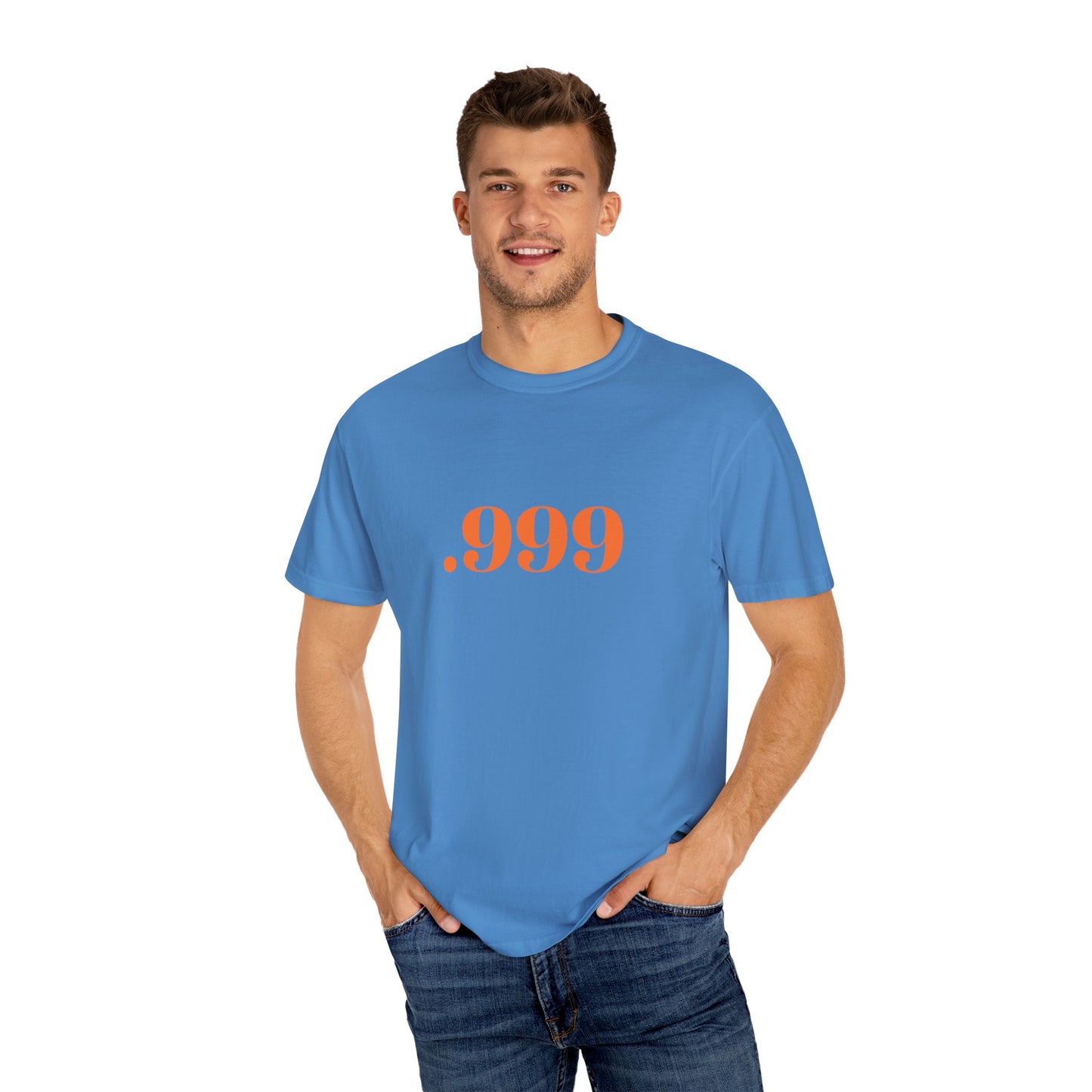 Garment-Dyed T-Shirt With '.999' Print, Casual Wear, Unisex Gift, Summer Style, Minimalist Fashion, Everyday Essentials