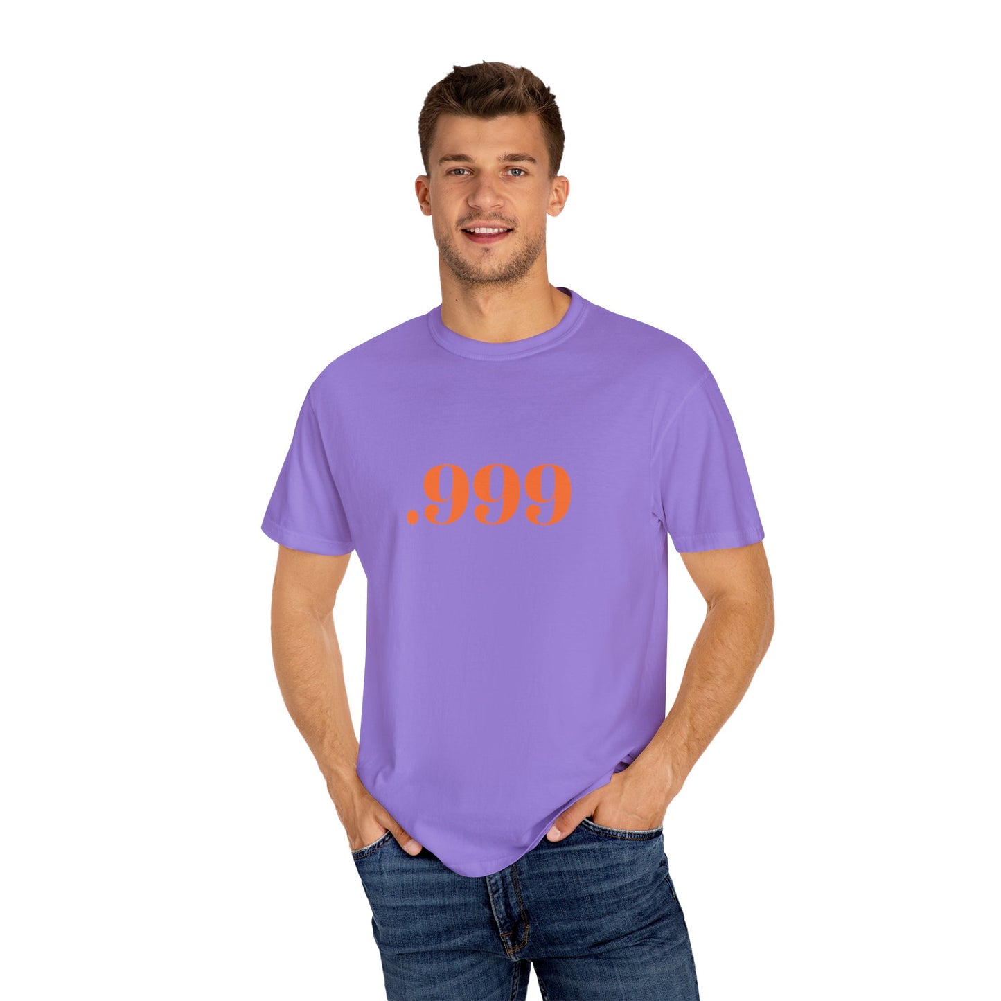 Garment-Dyed T-Shirt With '.999' Print, Casual Wear, Unisex Gift, Summer Style, Minimalist Fashion, Everyday Essentials