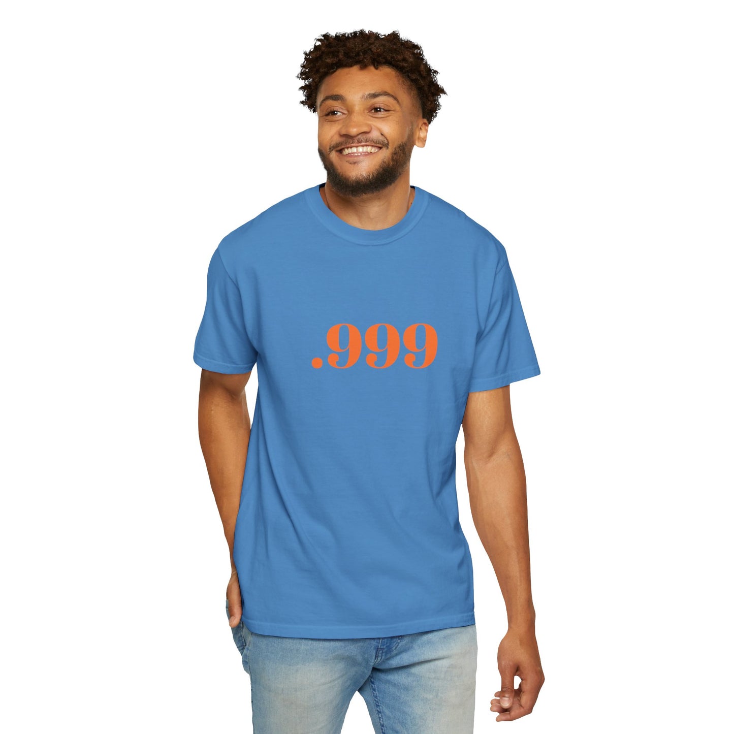 Garment-Dyed T-Shirt With '.999' Print, Casual Wear, Unisex Gift, Summer Style, Minimalist Fashion, Everyday Essentials