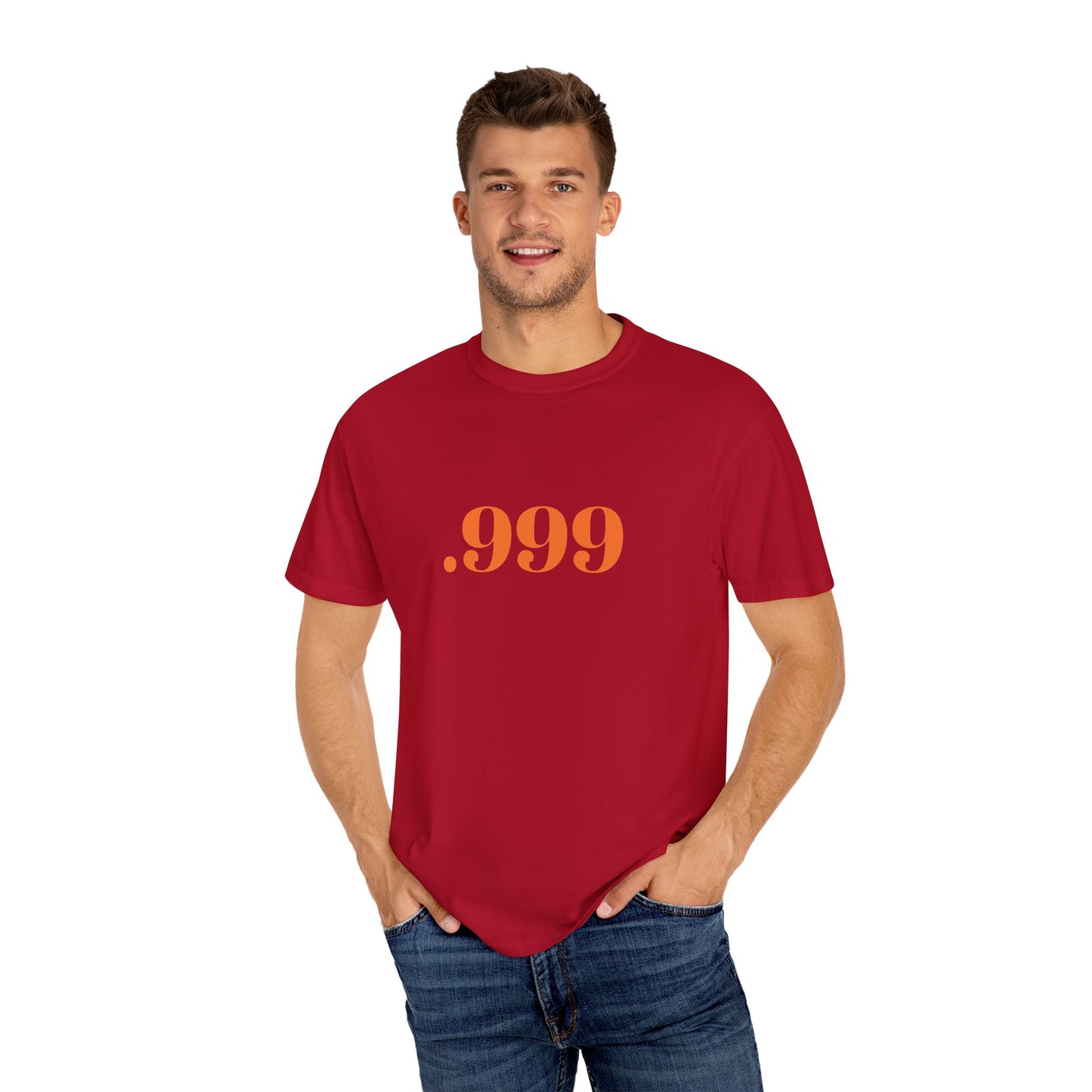 Garment-Dyed T-Shirt With '.999' Print, Casual Wear, Unisex Gift, Summer Style, Minimalist Fashion, Everyday Essentials