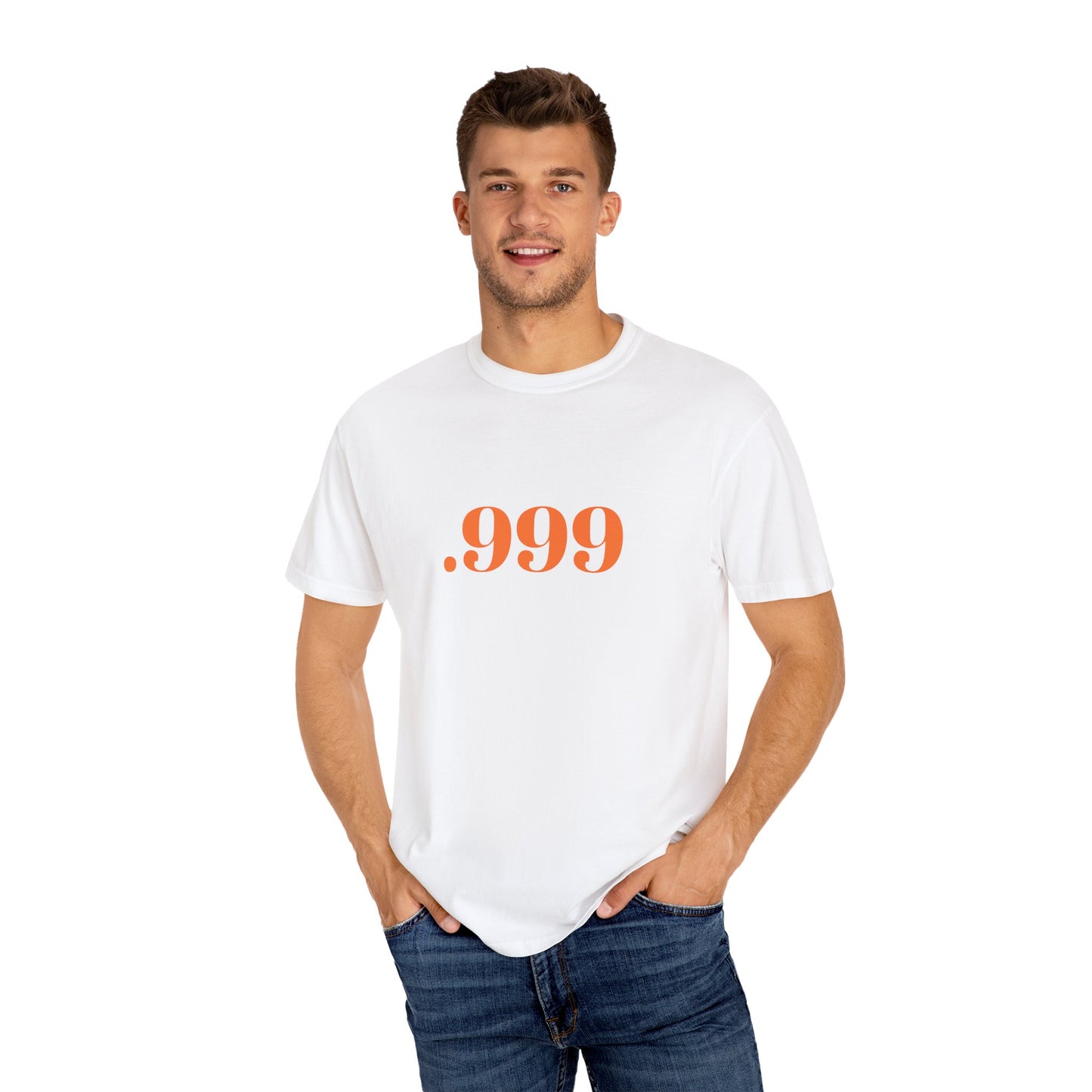 Garment-Dyed T-Shirt With '.999' Print, Casual Wear, Unisex Gift, Summer Style, Minimalist Fashion, Everyday Essentials