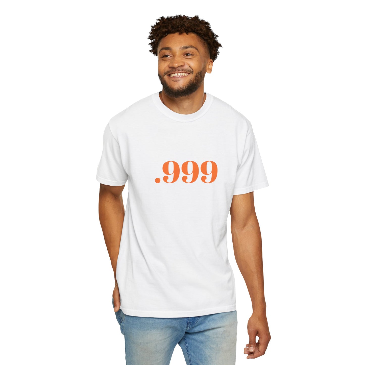 Garment-Dyed T-Shirt With '.999' Print, Casual Wear, Unisex Gift, Summer Style, Minimalist Fashion, Everyday Essentials