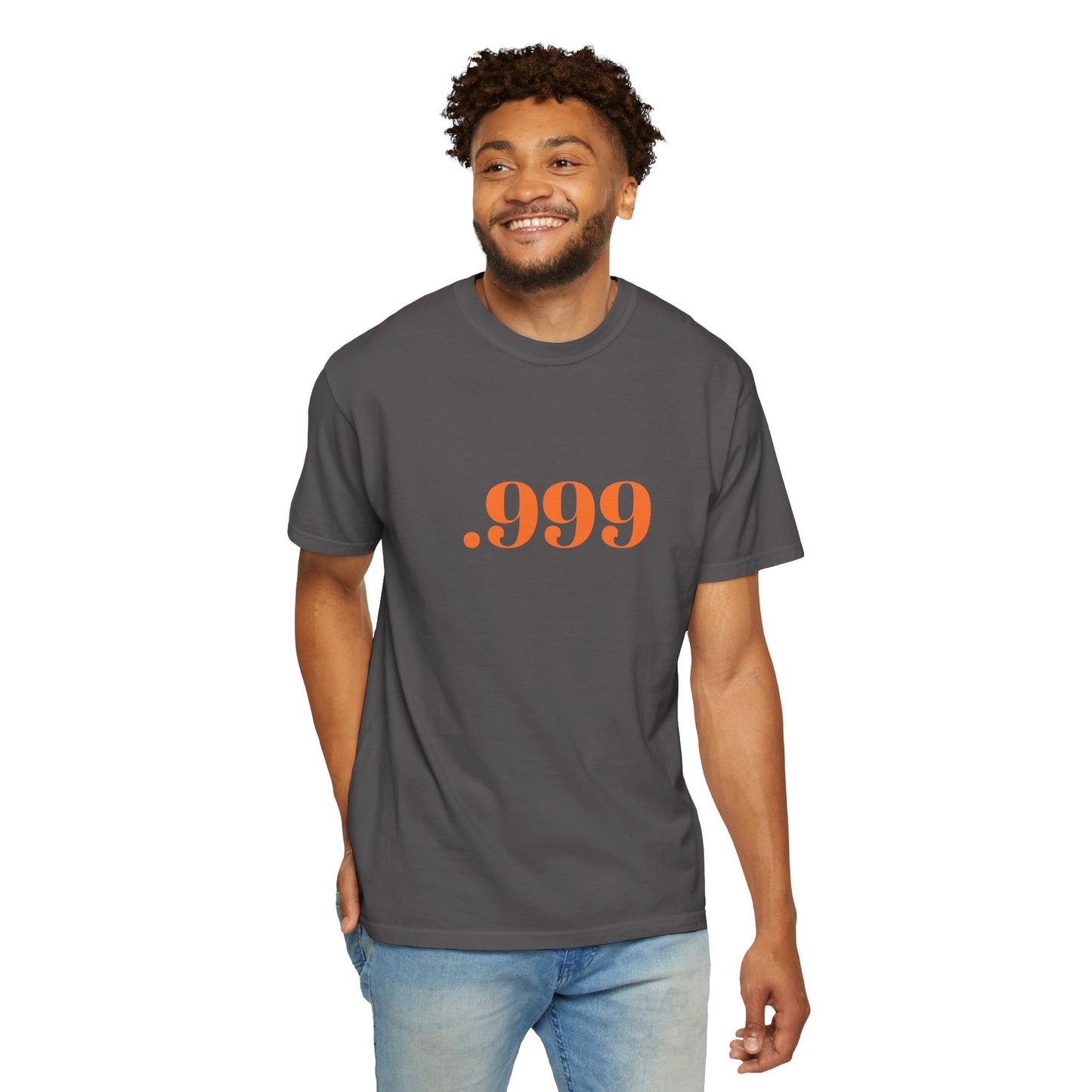 Garment-Dyed T-Shirt With '.999' Print, Casual Wear, Unisex Gift, Summer Style, Minimalist Fashion, Everyday Essentials