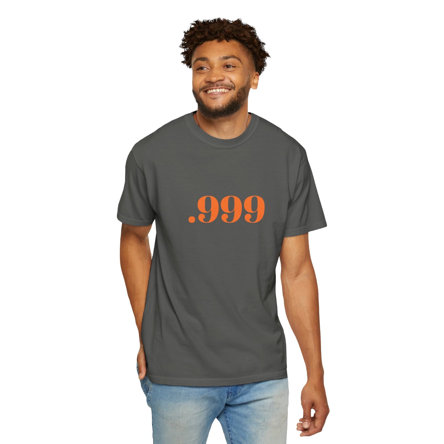 Garment-Dyed T-Shirt With '.999' Print, Casual Wear, Unisex Gift, Summer Style, Minimalist Fashion, Everyday Essentials