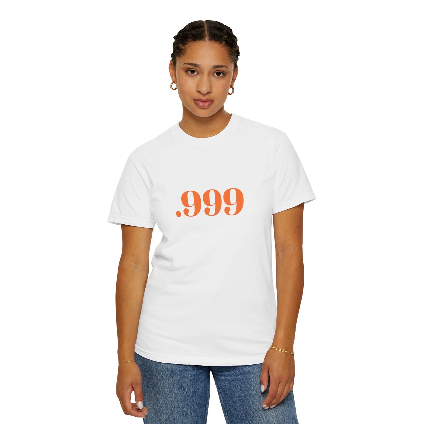 Garment-Dyed T-Shirt With '.999' Print, Casual Wear, Unisex Gift, Summer Style, Minimalist Fashion, Everyday Essentials