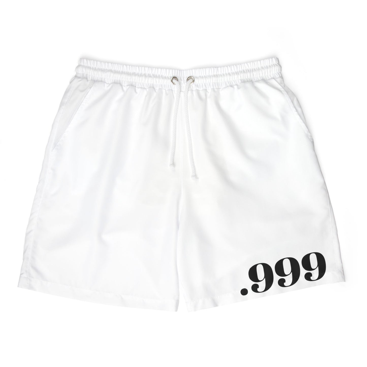 Minimalist Unisex Swim Shorts with .999 Design, Beachwear, Summer Essentials, Vacation Shorts, Activewear, Pool Party Outfit