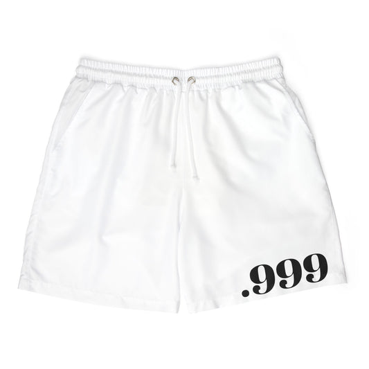 Minimalist Unisex Swim Shorts with .999 Design, Beachwear, Summer Essentials, Vacation Shorts, Activewear, Pool Party Outfit