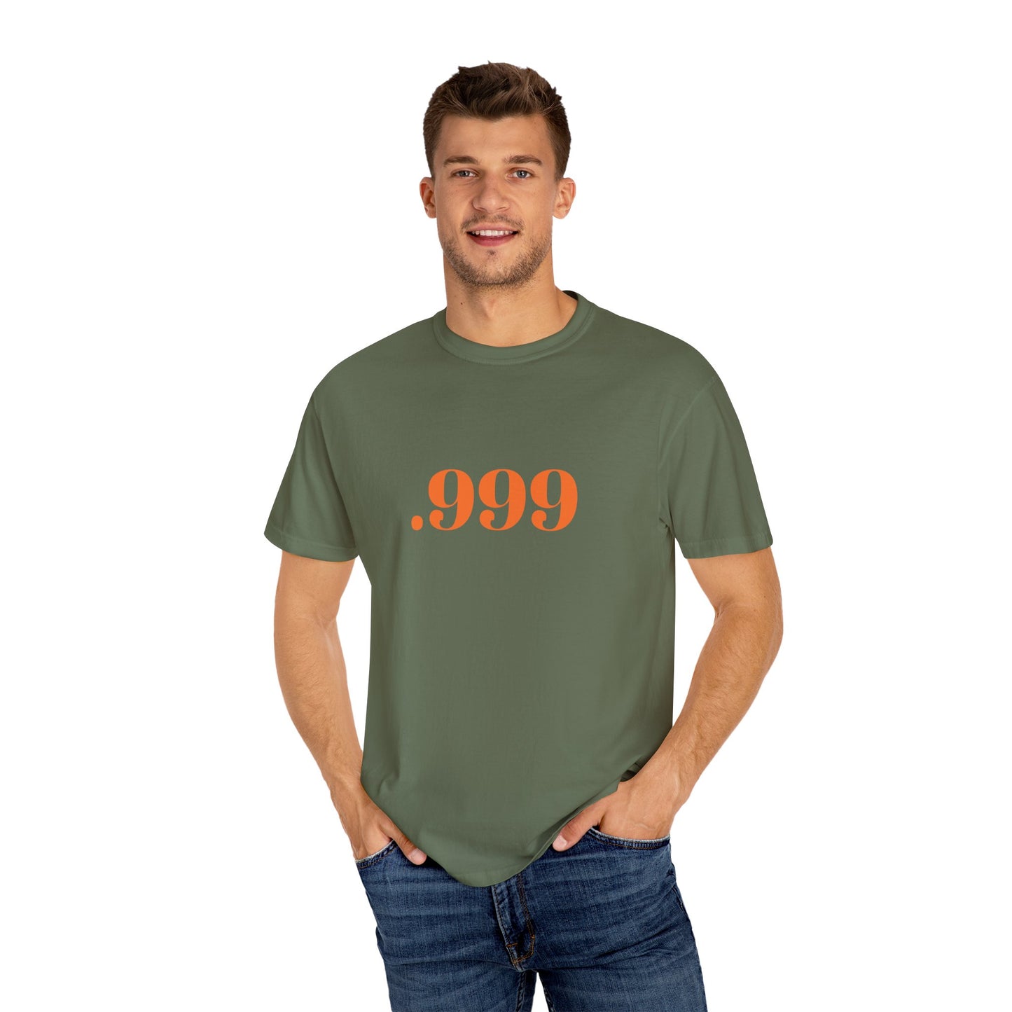 Garment-Dyed T-Shirt With '.999' Print, Casual Wear, Unisex Gift, Summer Style, Minimalist Fashion, Everyday Essentials