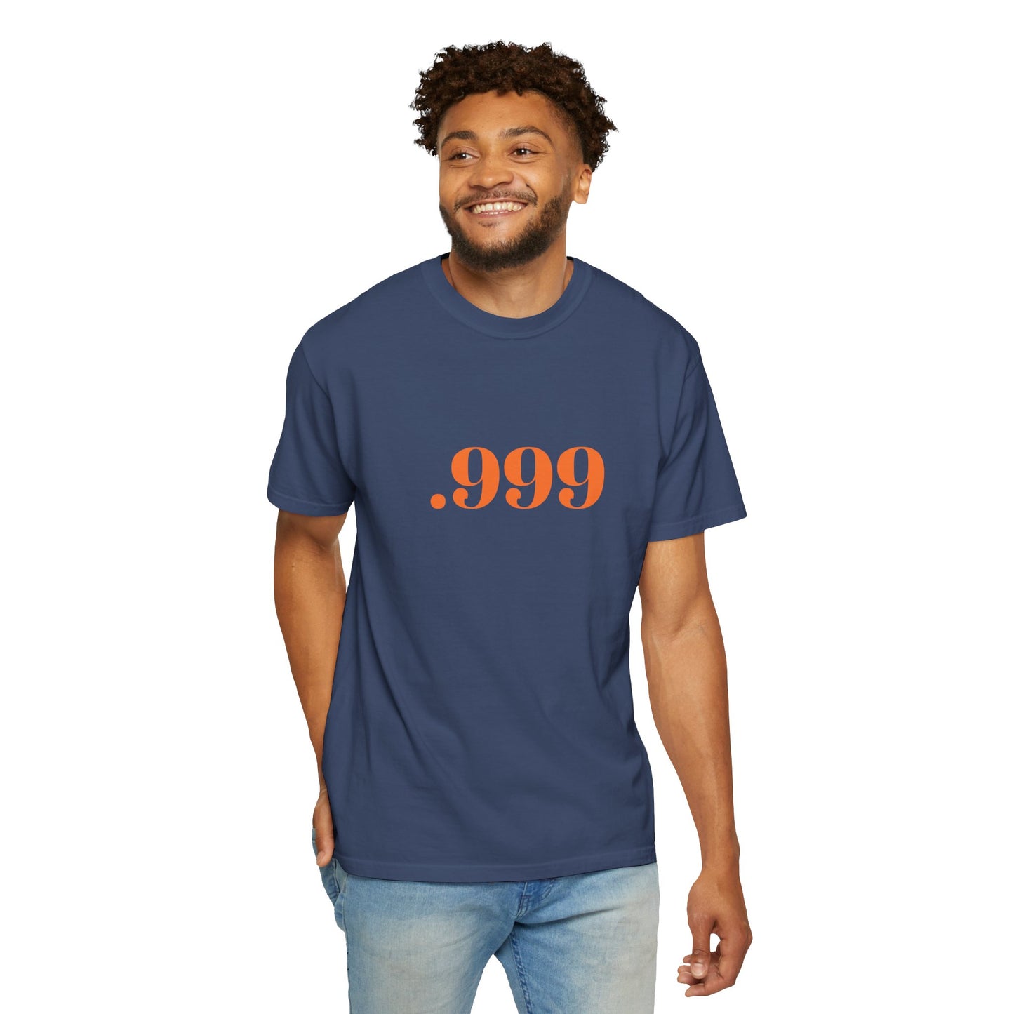 Garment-Dyed T-Shirt With '.999' Print, Casual Wear, Unisex Gift, Summer Style, Minimalist Fashion, Everyday Essentials