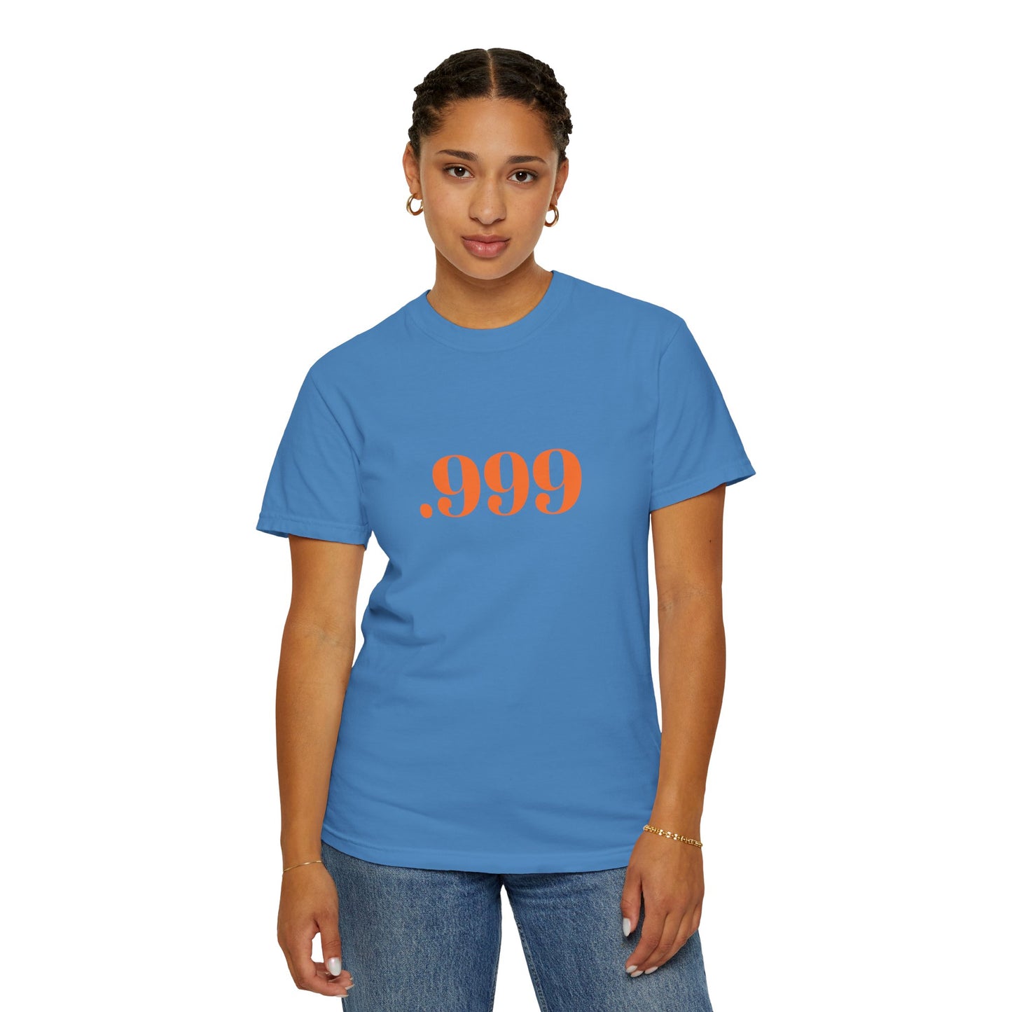 Garment-Dyed T-Shirt With '.999' Print, Casual Wear, Unisex Gift, Summer Style, Minimalist Fashion, Everyday Essentials