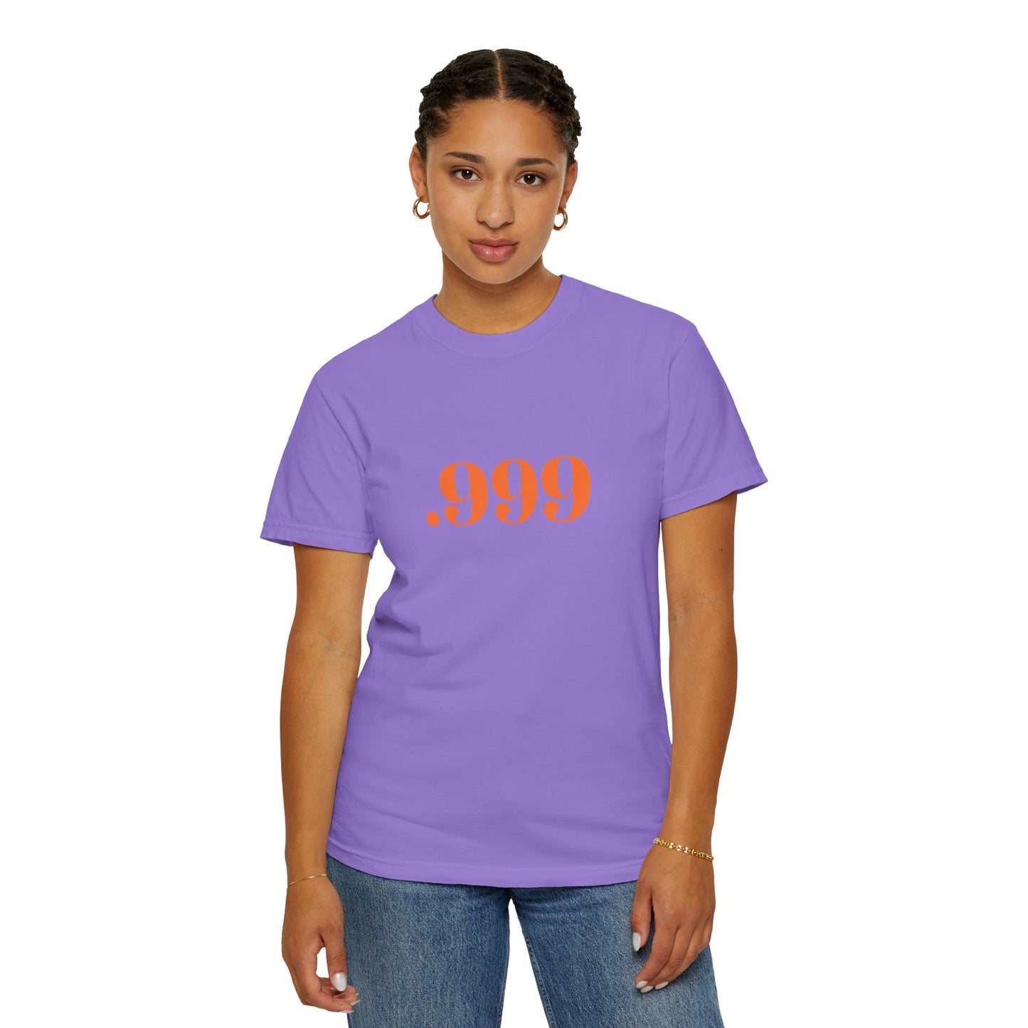 Garment-Dyed T-Shirt With '.999' Print, Casual Wear, Unisex Gift, Summer Style, Minimalist Fashion, Everyday Essentials
