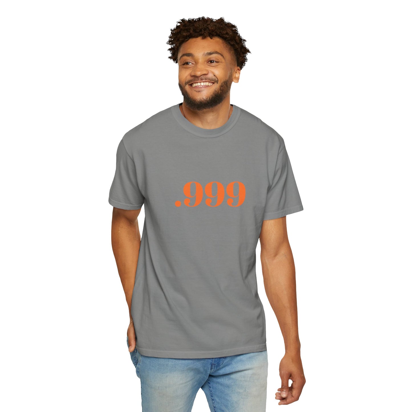 Garment-Dyed T-Shirt With '.999' Print, Casual Wear, Unisex Gift, Summer Style, Minimalist Fashion, Everyday Essentials